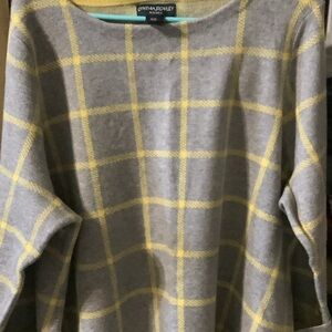 Cynthia Rowley Women's Sweater in Gray and Yellow Check, 2X‎